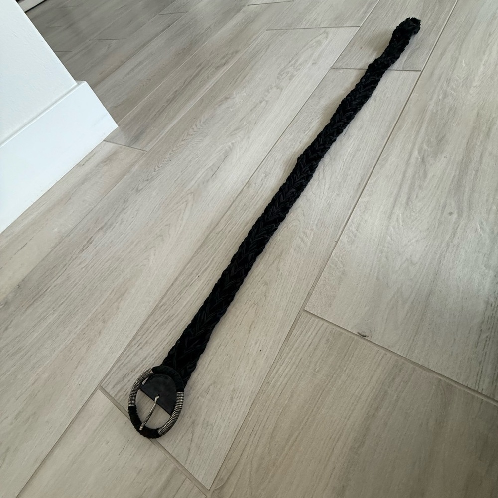Black Braided Belt with Silver Buckle